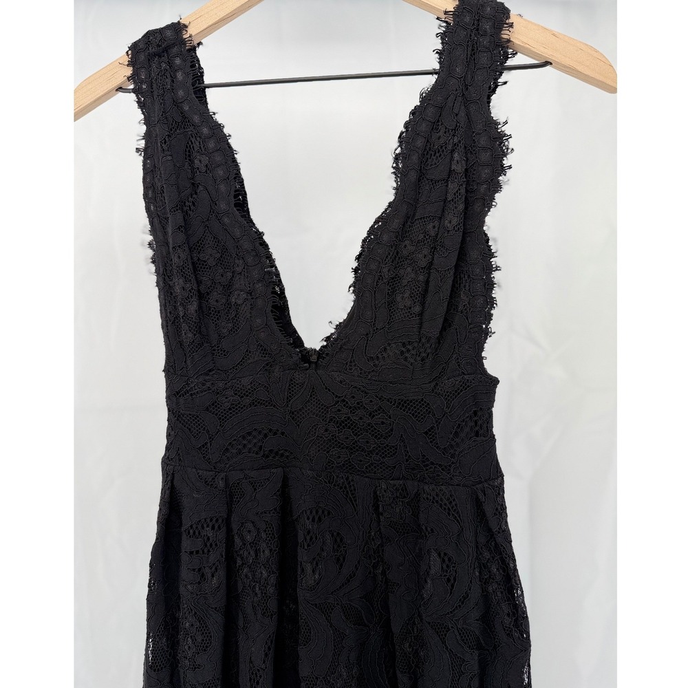 Lulus Whimsigoth Black Coquette Lace Deep V-Neck Midi Dress XS Eyelash Trim - Picture 3 of 12